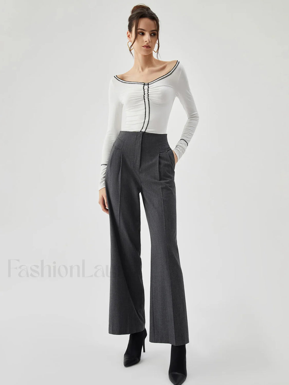 Pocket Pleated Straight Trendy Leg Dress Pants Pants