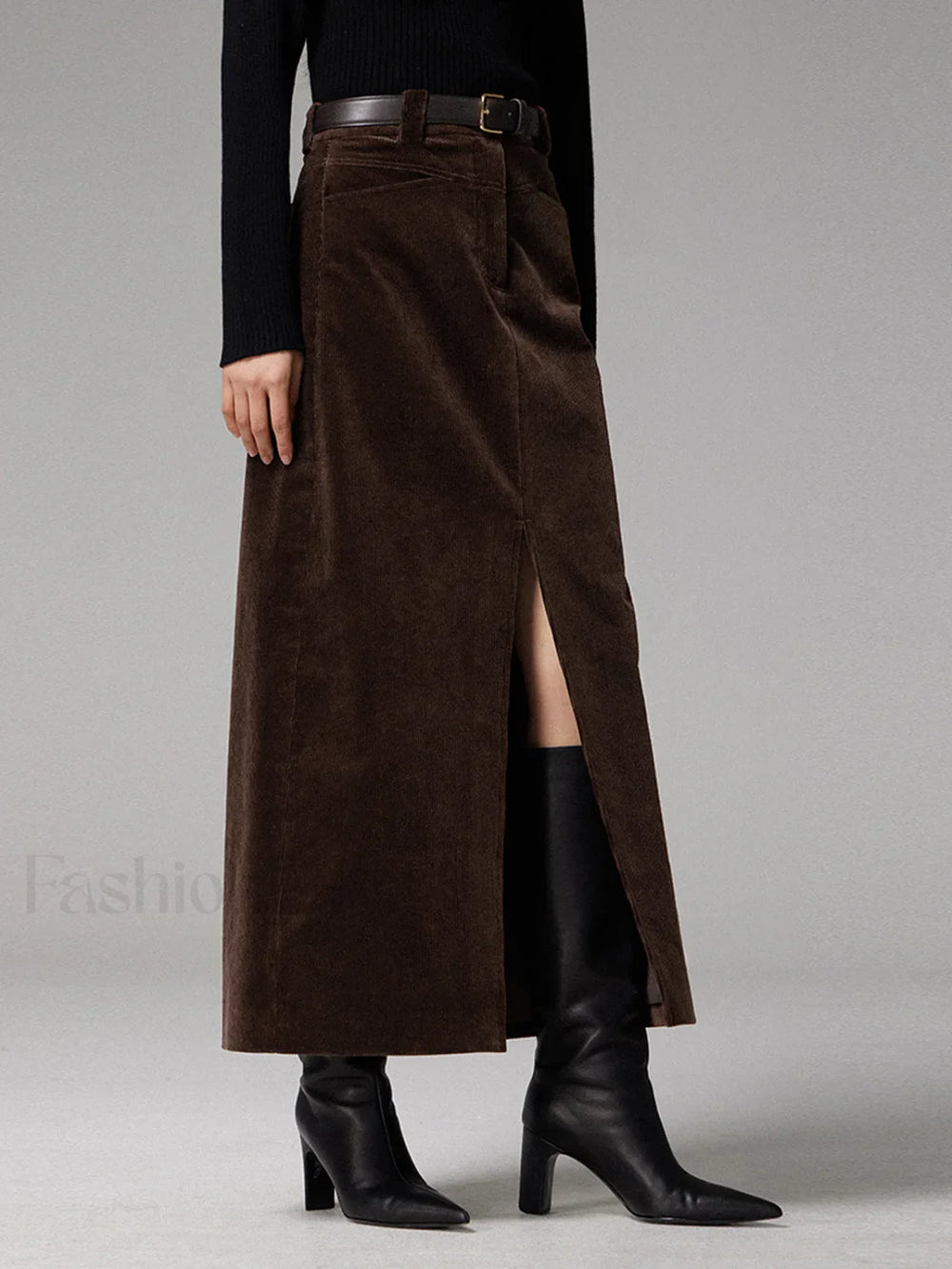 Pockets Corduroy Graceful Slit Maxi Skirt Skirts
