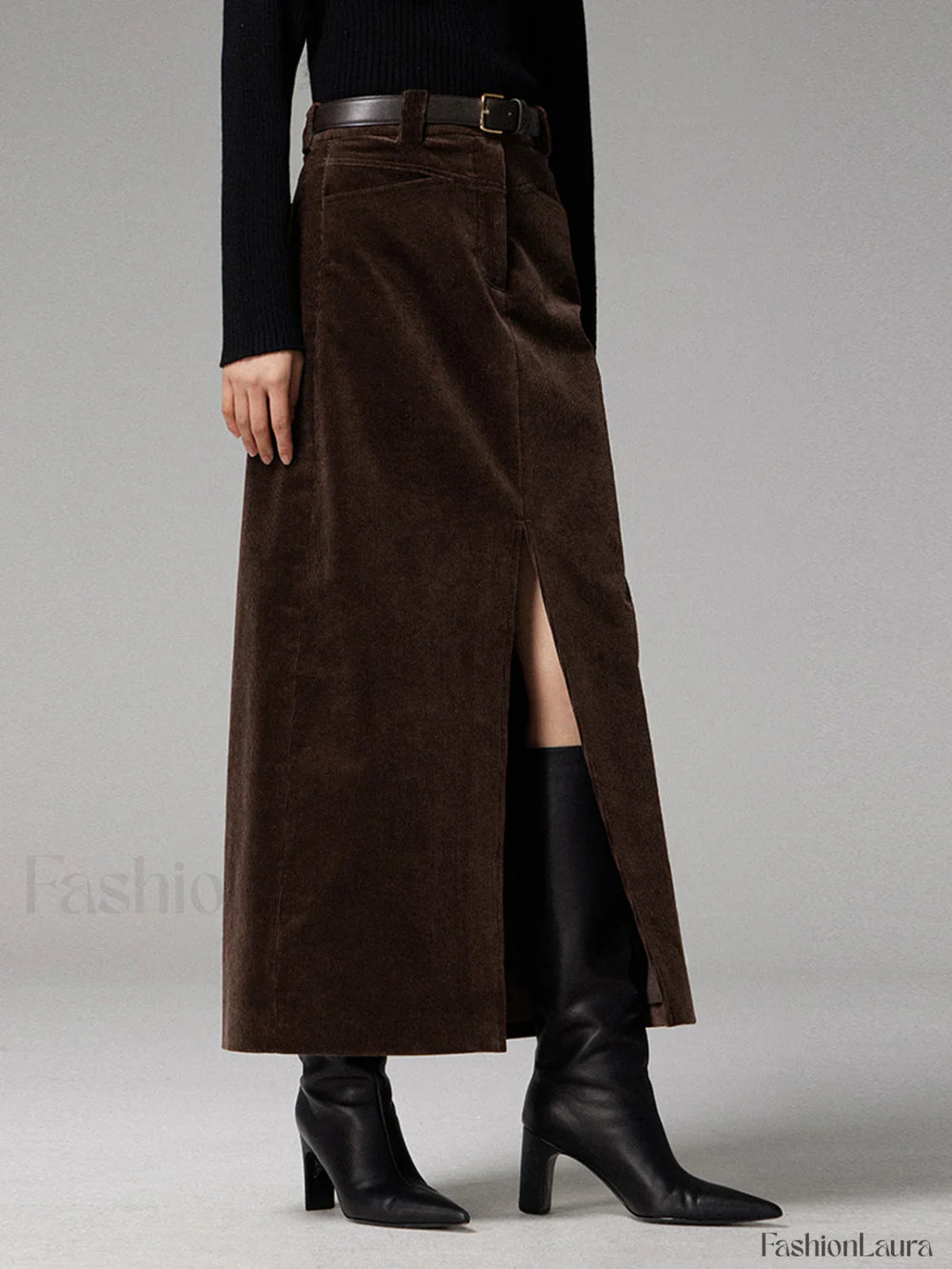 Pockets Corduroy Graceful Slit Maxi Skirt Skirts