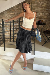 Polka Dot Fishtail Midi Skirt Black / S