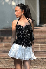 Polka Dot Halter Strapless Crop Top