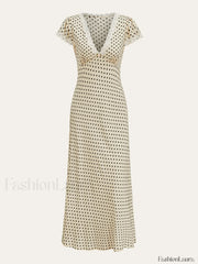 Polka Dot Lace Trim Dress Apricot / XS Dresses