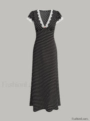 Polka Dot Lace Trim Dress Black / XS Dresses