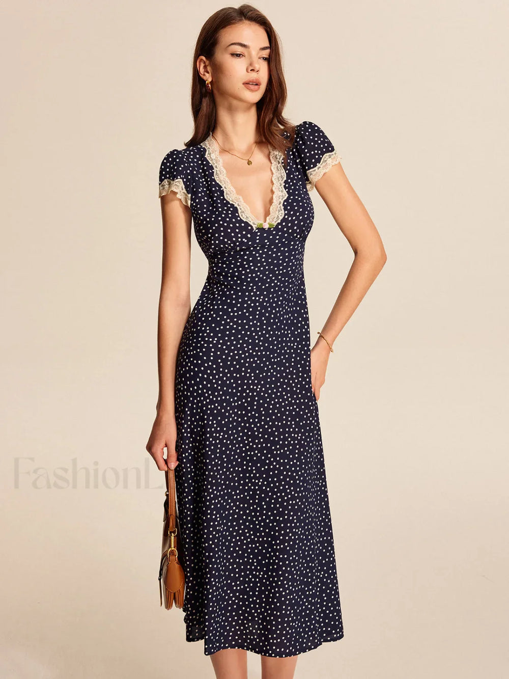 Polka Dot Lace Trim Dress Dresses