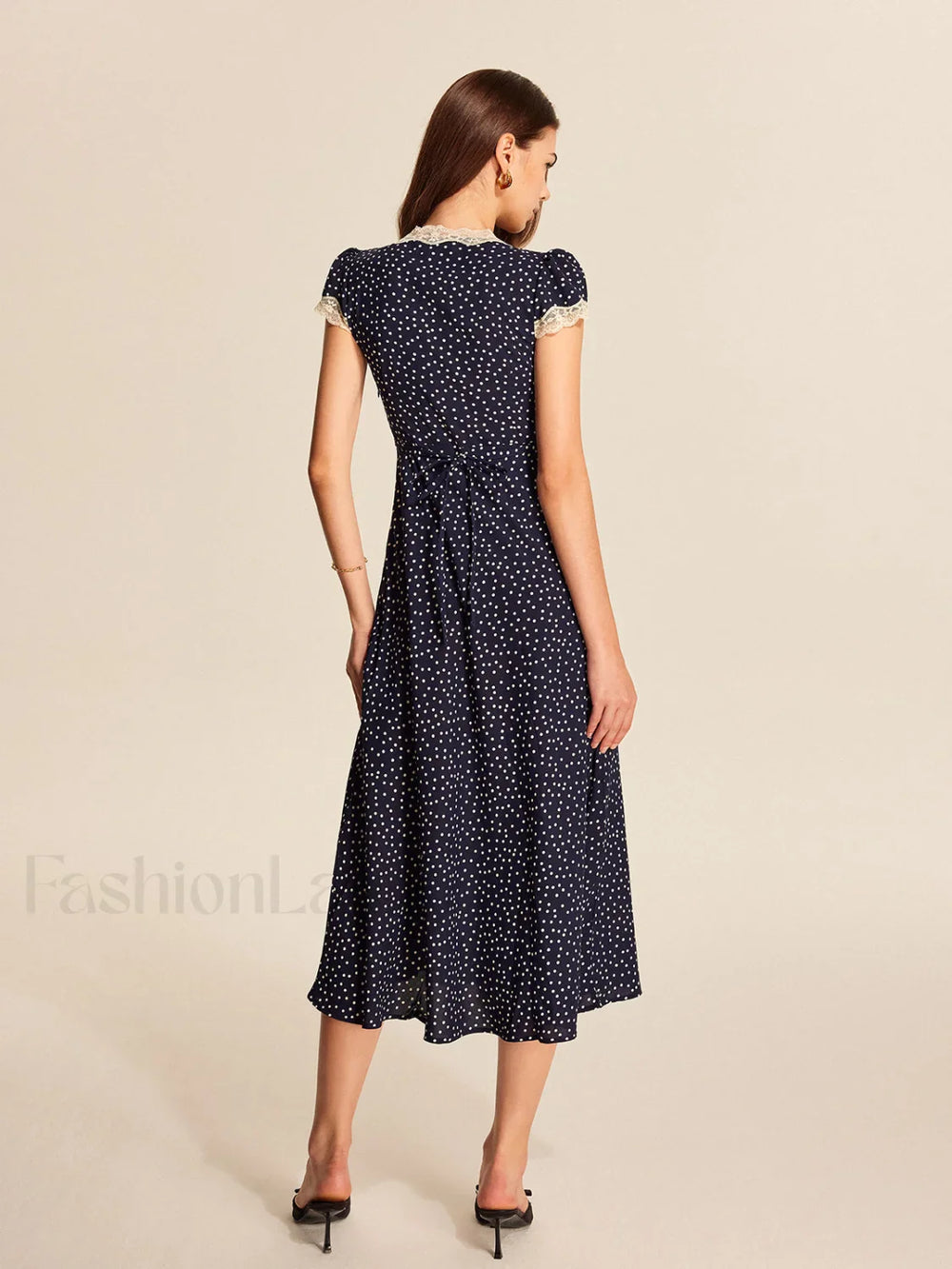 Polka Dot Lace Trim Dress Dresses