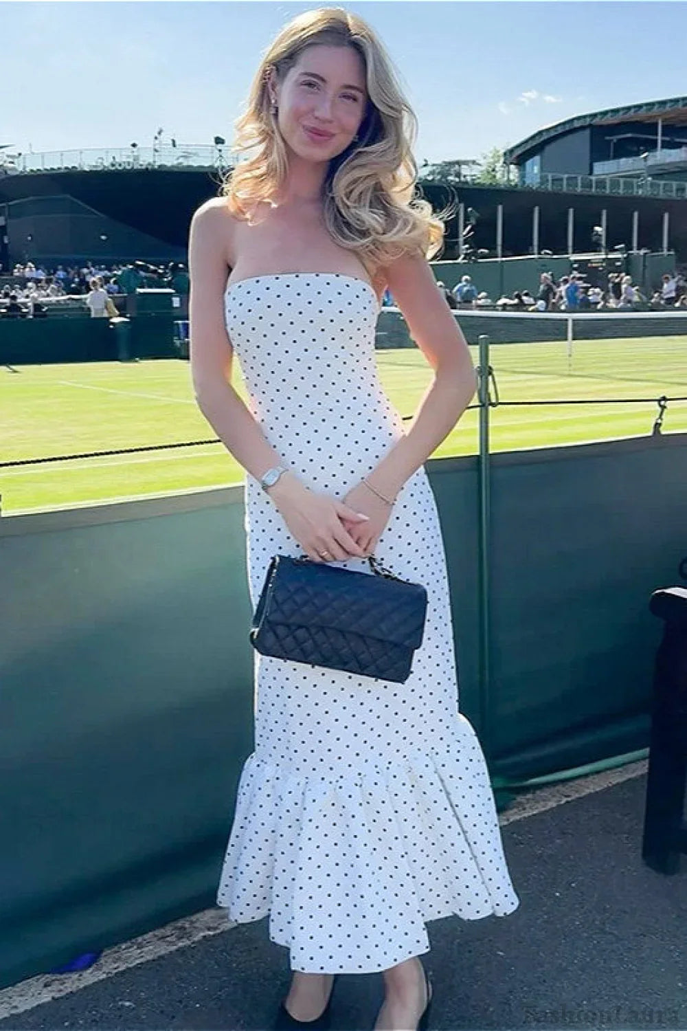 Polka Dot Off Shoulder Strapless Maxi Dress