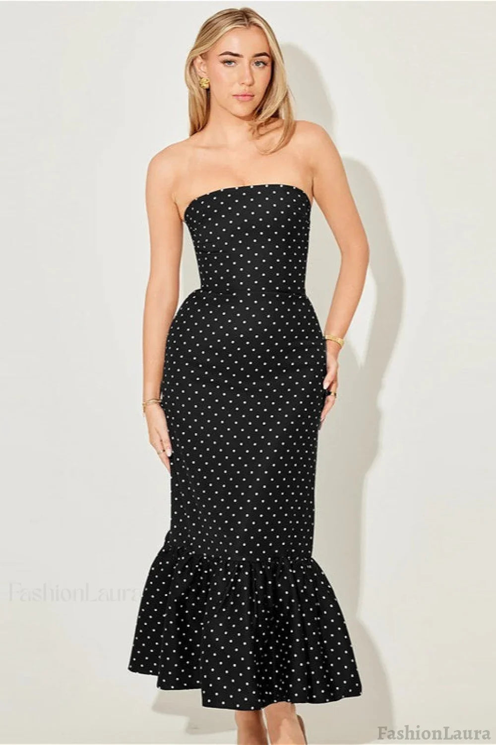 Polka Dot Off Shoulder Strapless Maxi Dress