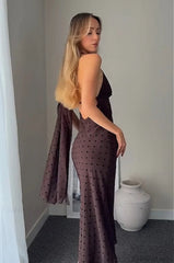 Polka Dot Scarf Neck Halter Maxi Dress