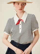 Polo Neck Stripe Contrasting Color T Shirt Stripe / S