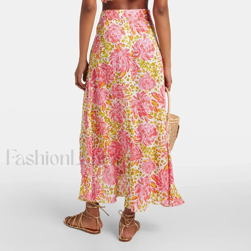 Printed Asymmetric Tie Waist Skirt