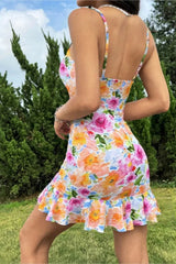 Printed Painted Backless A Line Strappy Floral Dress