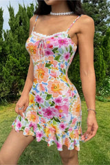 Printed Painted Backless A Line Strappy Floral Dress