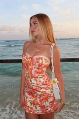 Printed Tube Top Hip Skirt Vacation Floral Dress