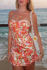 Printed Tube Top Hip Skirt Vacation Floral Dress