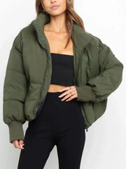 Quilted Puffer Stand Trendy Collar Crop Coat ArmyGreen / XS Winter Coats