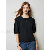 Raglan Half Sleeve Pullover T Shirt Black / S