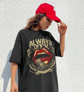 Red Lipstick Microphone Print T Shirt black / S