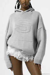 Relief Knitted Casual Loose Hoodie Grey / S