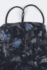 Retro Floral Strappy Backless High Split Pleated Maxi Dress