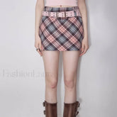 Retro High Waist Commuter Plaid Skirt