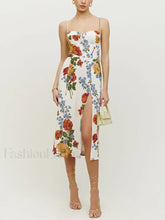 Retro Strap Slit Floral Dress