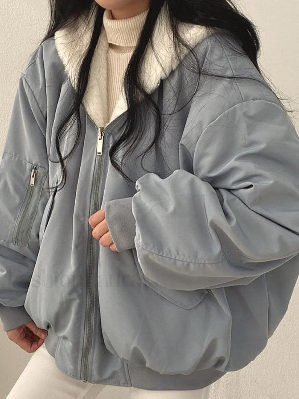Reversible Oversize Fleece Hooded Jacket Jacket