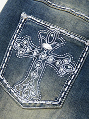 Rhinestone Chrome Hearts Flare Leg Jeans Flare Jeans