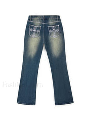 Rhinestone Chrome Hearts Flare Leg Jeans Flare Jeans