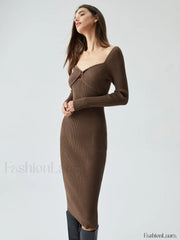 Ribbed Knit Bodycon Trendy Wrap Sweater Midi Dress Sweaters L