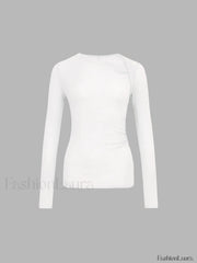 Ribbed Knit Long Trendy Sleeve Asymmetric Shirt White / XS T Shirts