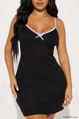 Ribbed Lace Trim Pure Desire Strappy Mini Dress