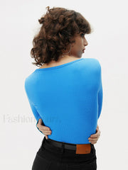 Ribbed Solid Graceful Long Sleeve Top T Shirts