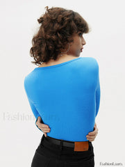 Ribbed Solid Graceful Long Sleeve Top T Shirts