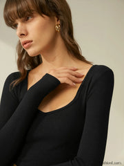 Ribbed Sweetheart Graceful Long Sleeve Top T Shirts