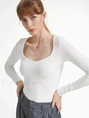 Ribbed Sweetheart Graceful Long Sleeve Top T Shirts