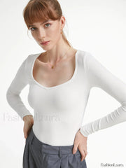 Ribbed Sweetheart Graceful Long Sleeve Top T Shirts