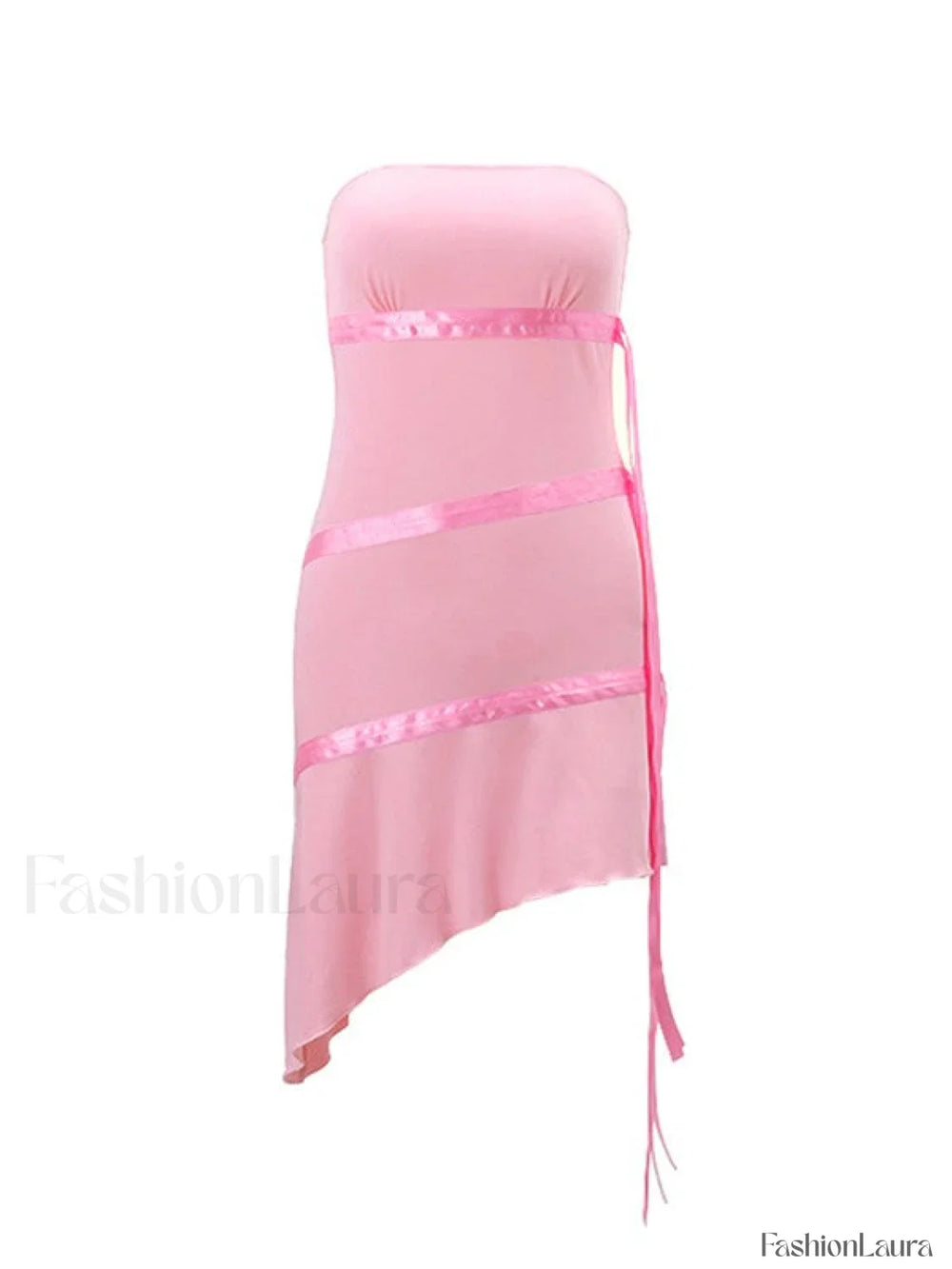Ribbon Embellish Asymmetric Bandeau Mini Dress Mini Dresses