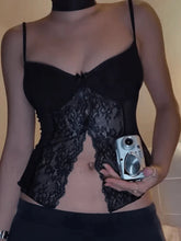 Ribbon Lace Patchwork Cutout Cami Top Black / S Shirts