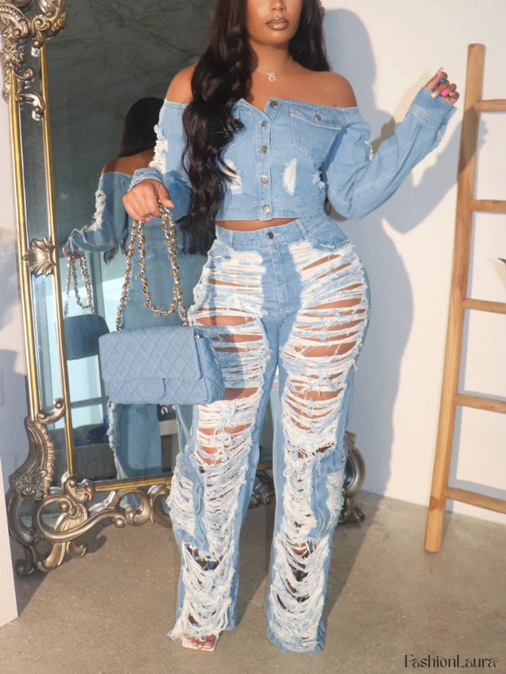 Ripped Pocket High Waist Jeans Light BLue / S Jeans