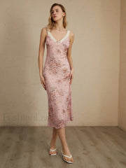 Romantic Floral Graceful Print Midi Dress Dresses