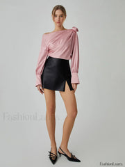 Romantic Satin Rosette Trendy Long Sleeve Blouse Blouses
