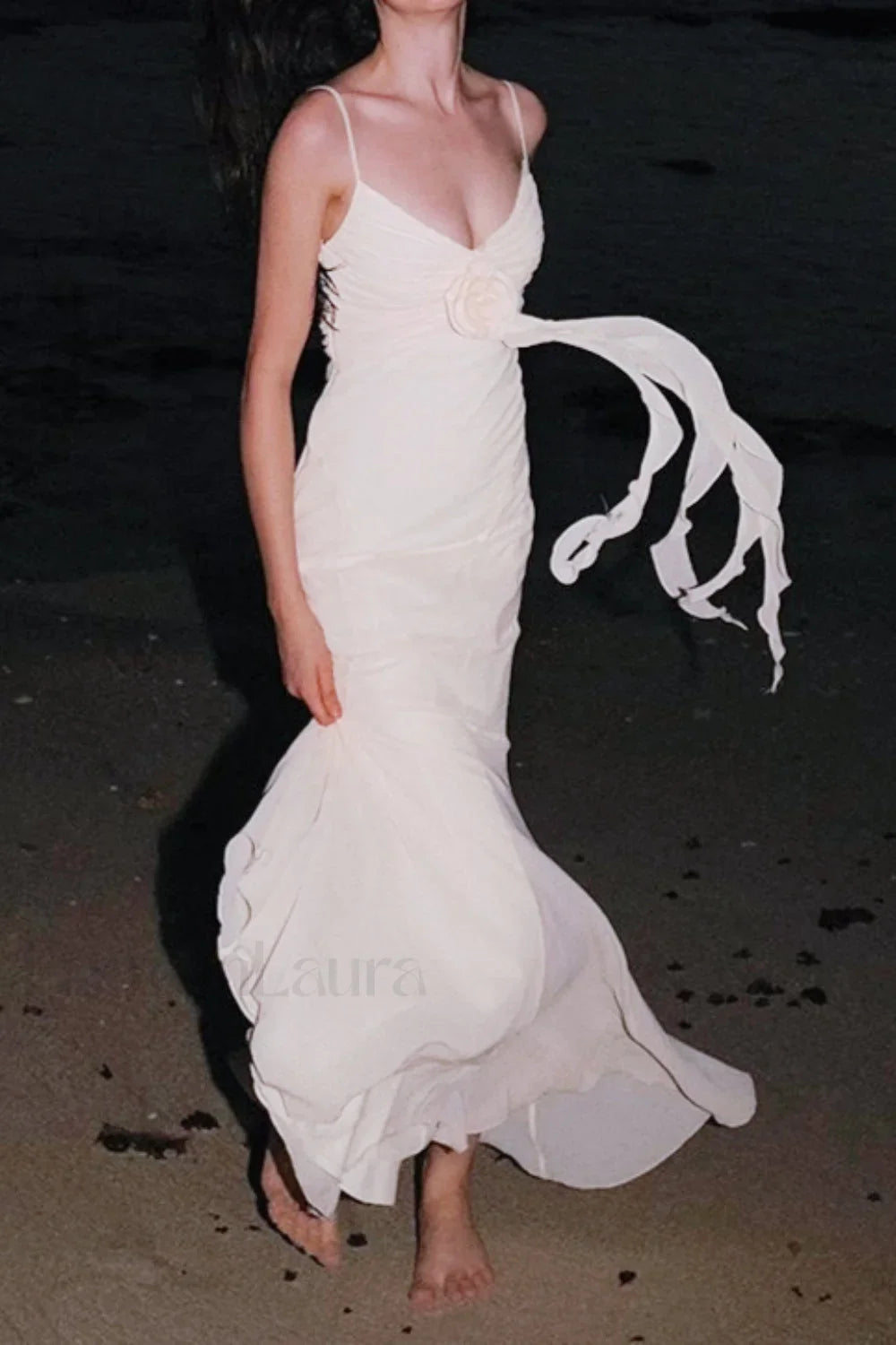 Rose Corsage Tie Back Mermaid Maxi Dress