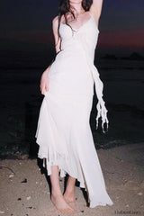 Rose Corsage Tie Back Mermaid Maxi Dress