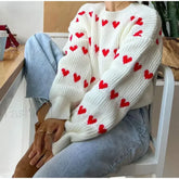 Round Neck Long Sleeved Heart shaped Women Autumn Winter Knitwear Soft Warm Sweater Sweaters L