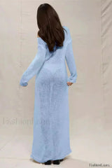 Round Neck Off Shoulder Hollow Knitted Bodycon Maxi Dress