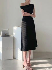 Ruched Boat Neck Party Midi Dress Black / S Midi Dresses
