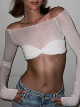 Ruched Off Shoulder Long Sleeve Crop Top White / S Tops&Tees