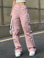 Ruched Pink Straight Leg Cargo Pants Cargo Pants