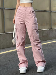Ruched Pink Straight Leg Cargo Pants Cargo Pants