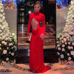 Ruched Red Cut Out Maxi Dress